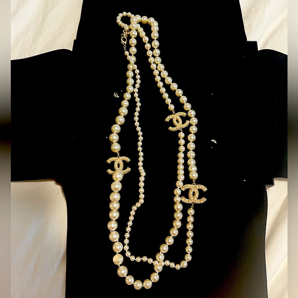 Chanel Gold CC Scatter Pearl pearl Long Necklace 100 Yr Anniversary